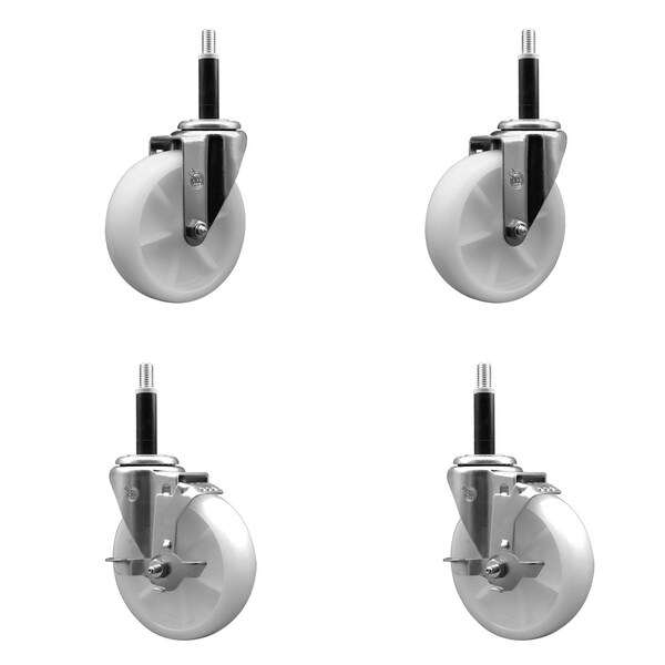 5'' SS Nylon Wheel Swivel 3/4'' Expanding Stem Caster Set 2 Brakes, 4PK